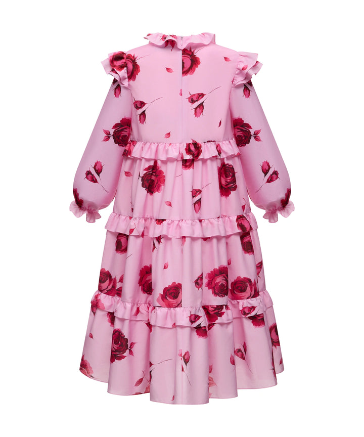 Alisa Frill, children's dress made of pink batiste with large raspberry flowers