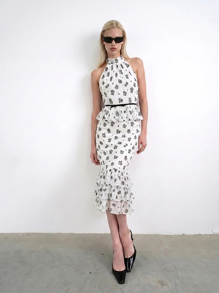 Rosie midi, midi dress in milky chiffon with a floral print