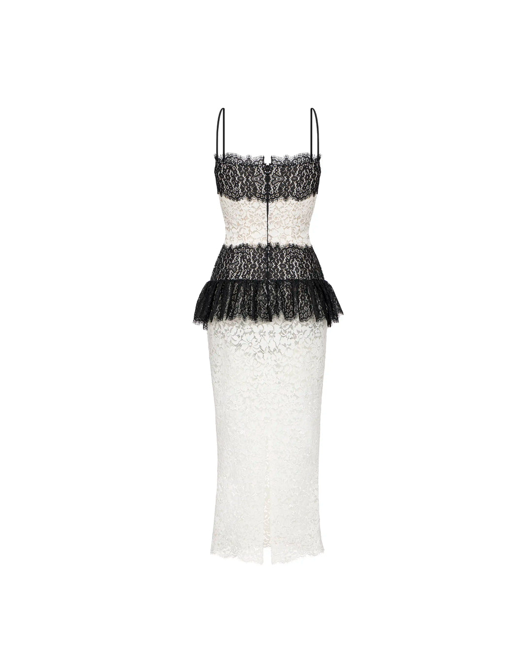 Andrea midi, dress in white and black lace