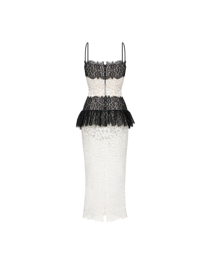 Andrea midi, dress in white and black lace