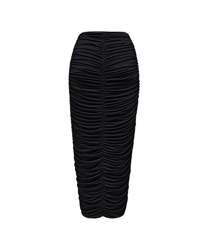 Gloria, midi skirt draped made of black biflex