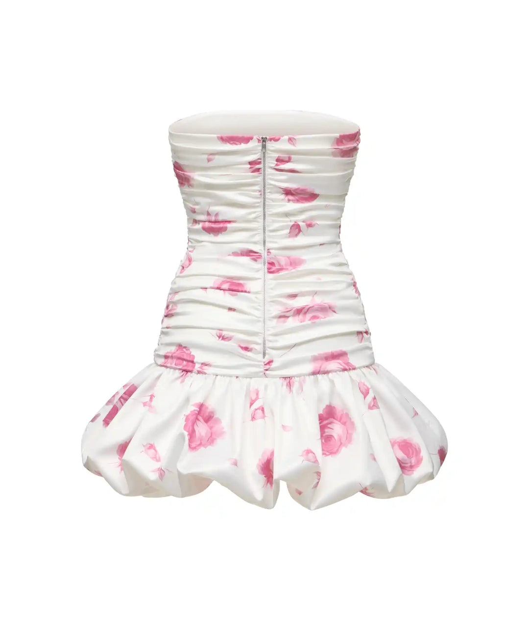 Taylor, mini dress made of ivory satin with light pink flowers