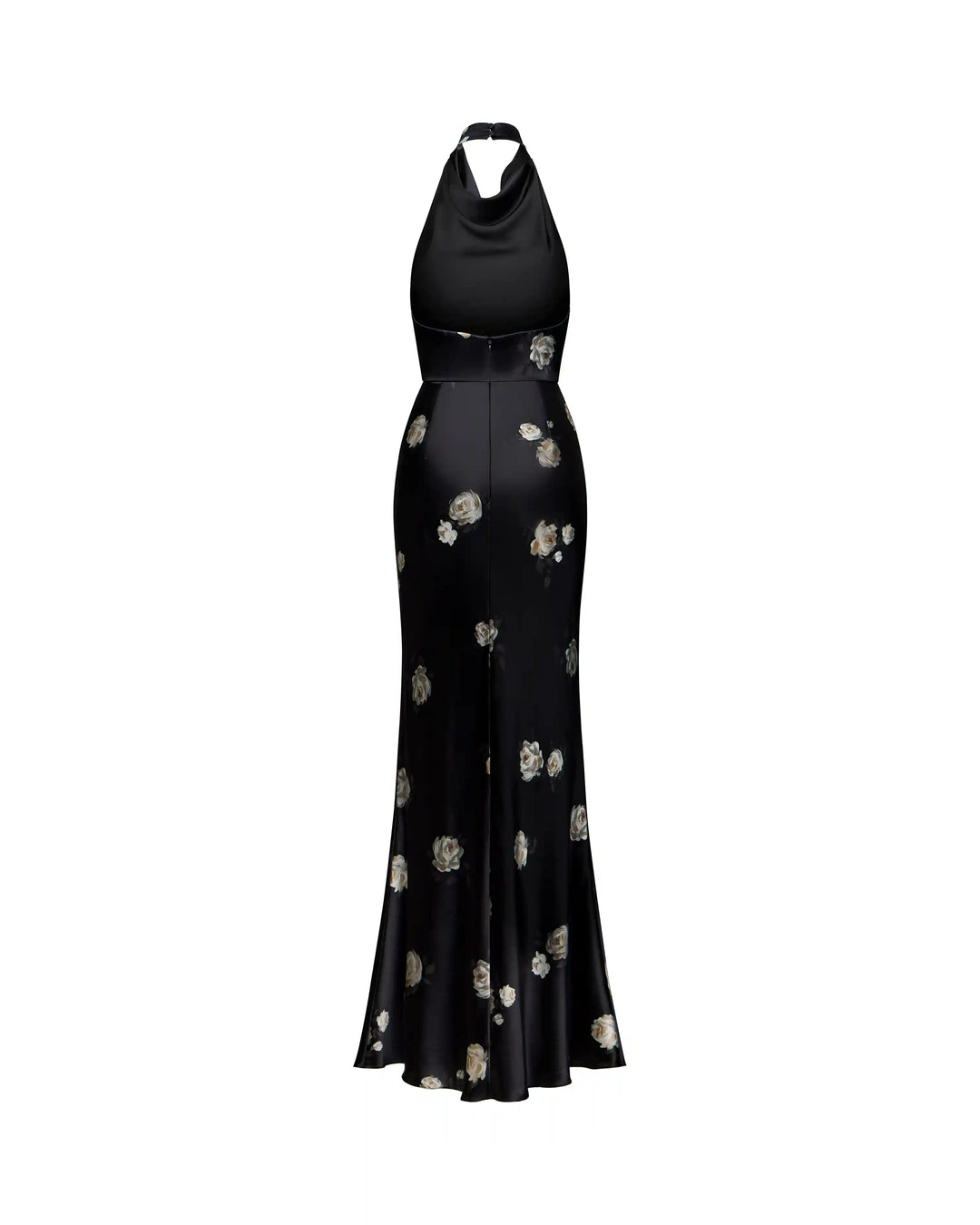 Esty maxi, midi dress made of black satin with floral print