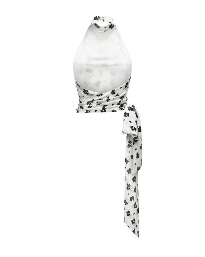 Eliana, top made of ivory crepe de chine with floral print