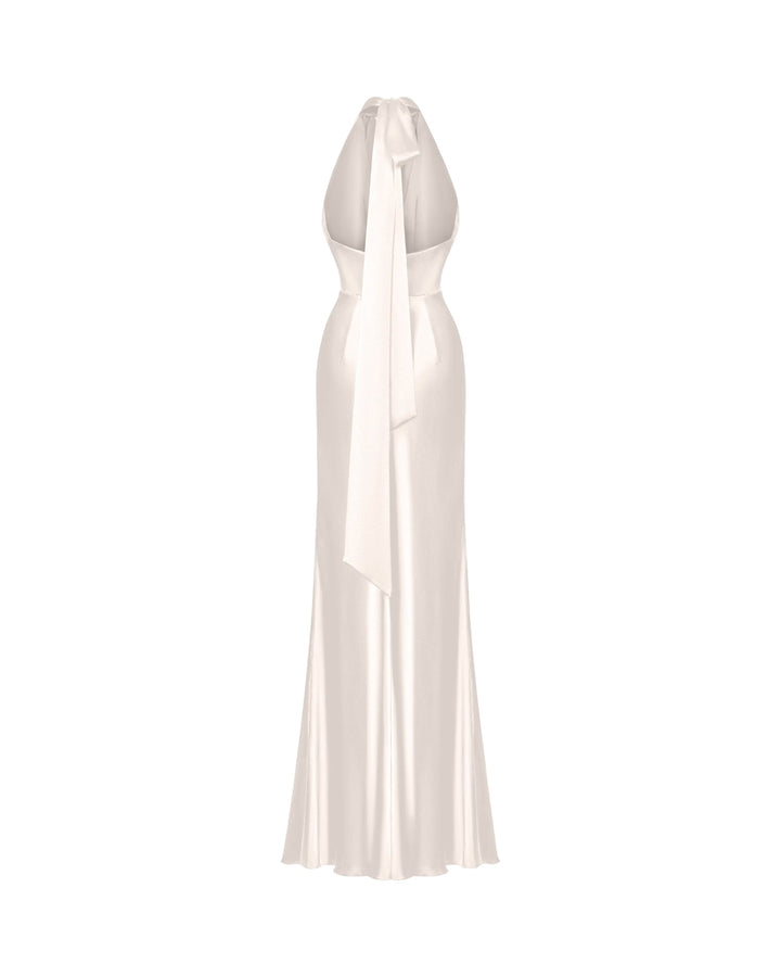 Alia maxi, silk satin maxi dress in ivory