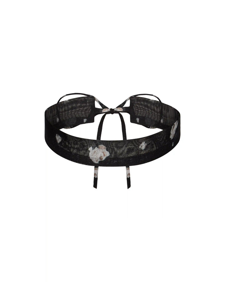 Floriena, choker with a rose made of black chiffon with small floral print
