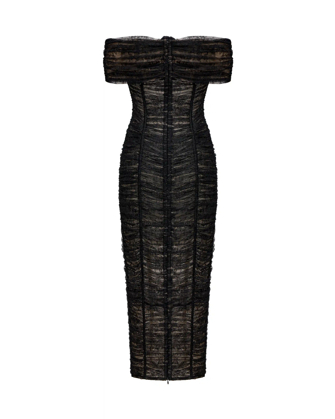 Fibi, midi dress made of black lace with a rose