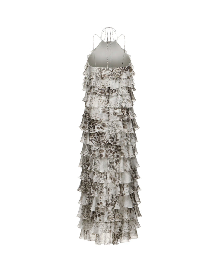 Dakota maxi, ivory chiffon maxi dress with animal print