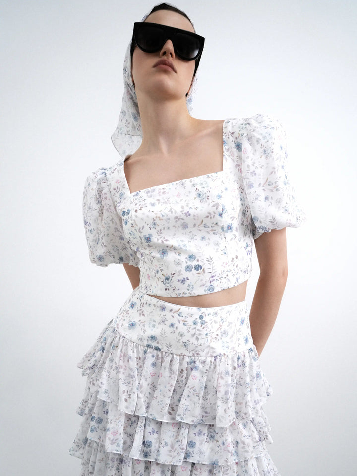 Sofia, milky chiffon top with a floral print