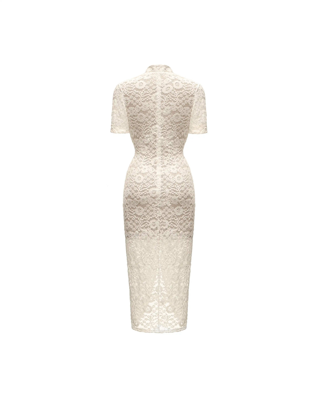 Amanda midi, milky lace dress with velvet flocking