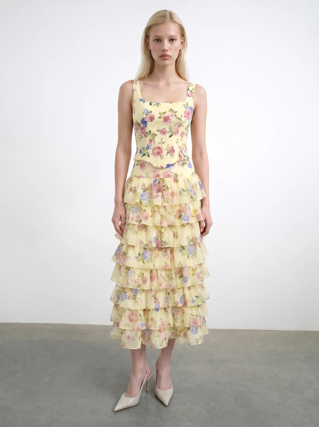Carmelita midi, milky chiffon midi skirt with a floral print