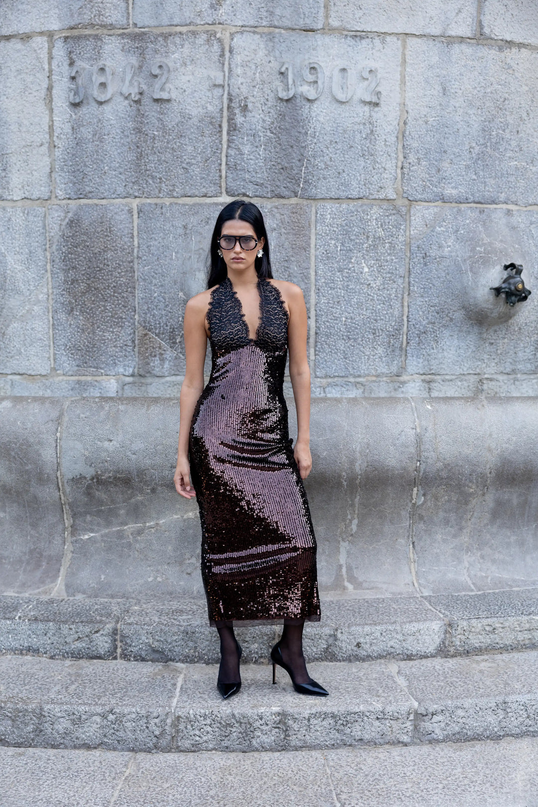 Livia midi, chocolate sequin midi dress