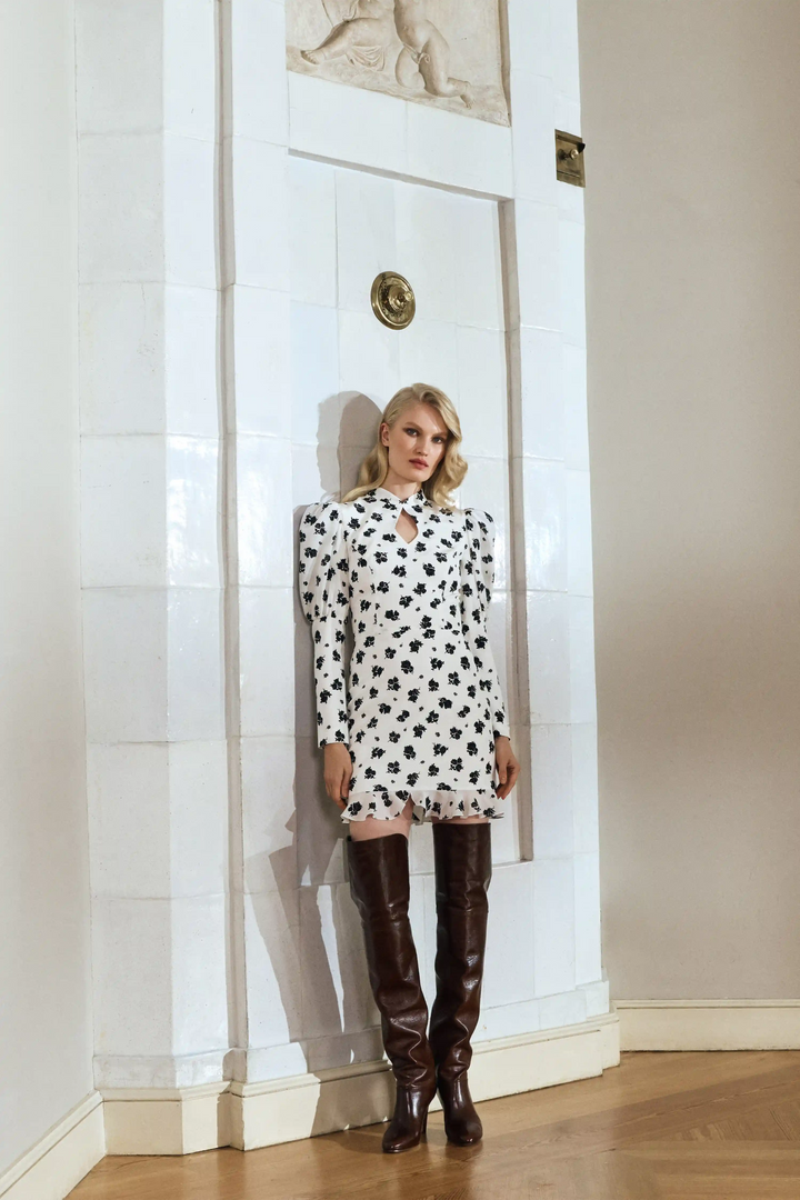 Giannetta mini, mini dress made of ivory crepe de chine with floral print