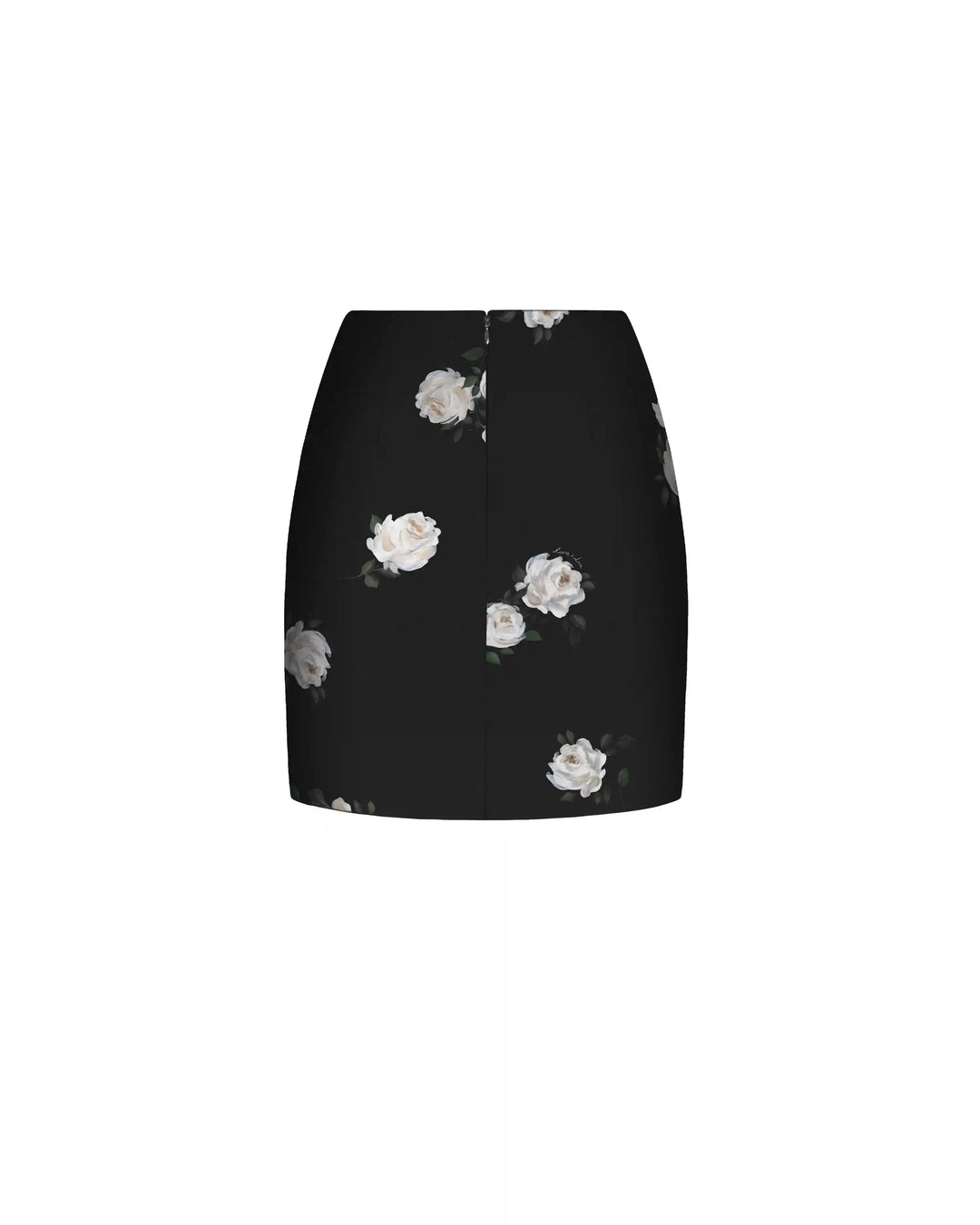Mona no frill, mini skirt made of black crepe de chine with floral print