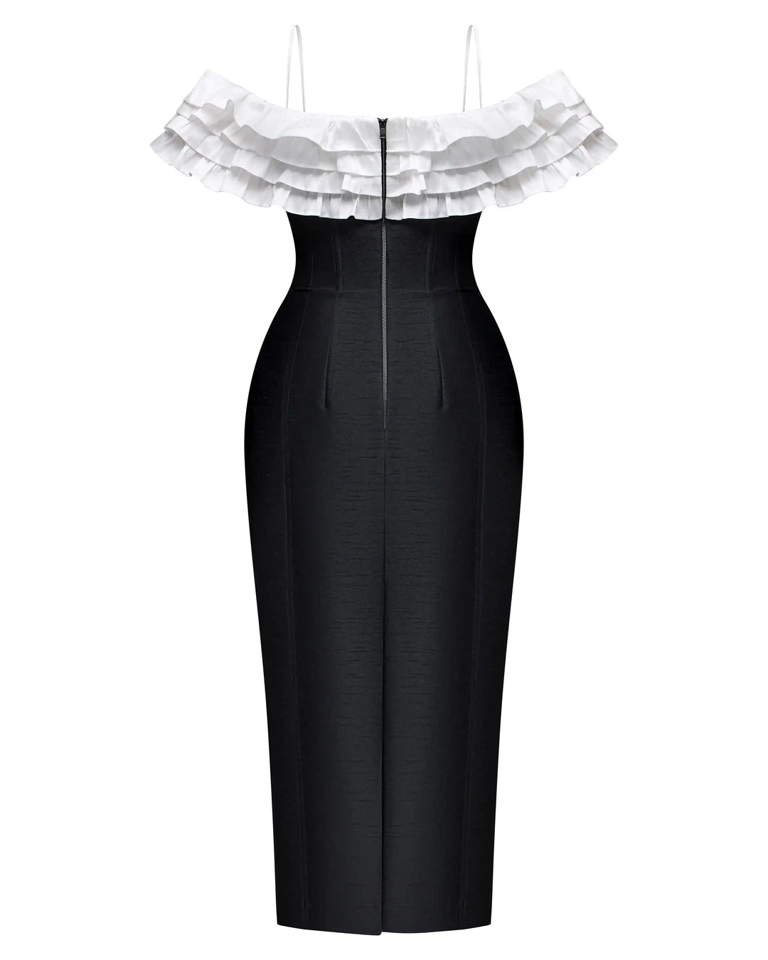 May midi, midi dress made of black taffeta with a rose