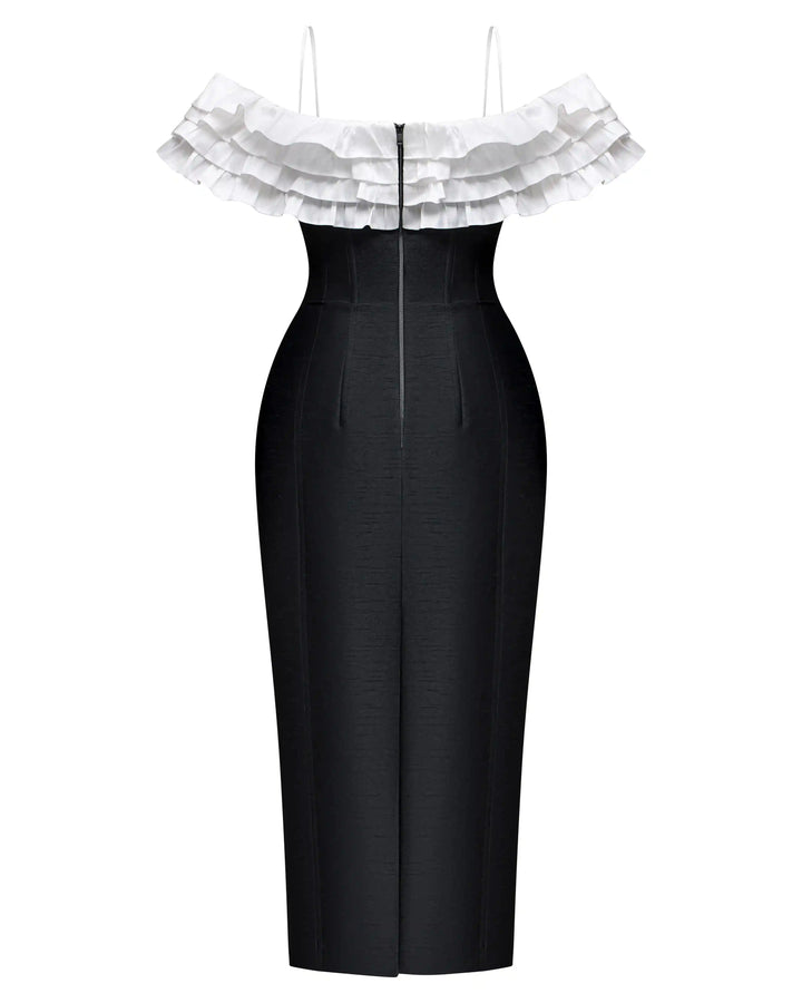 May midi, midi dress made of black taffeta with a rose
