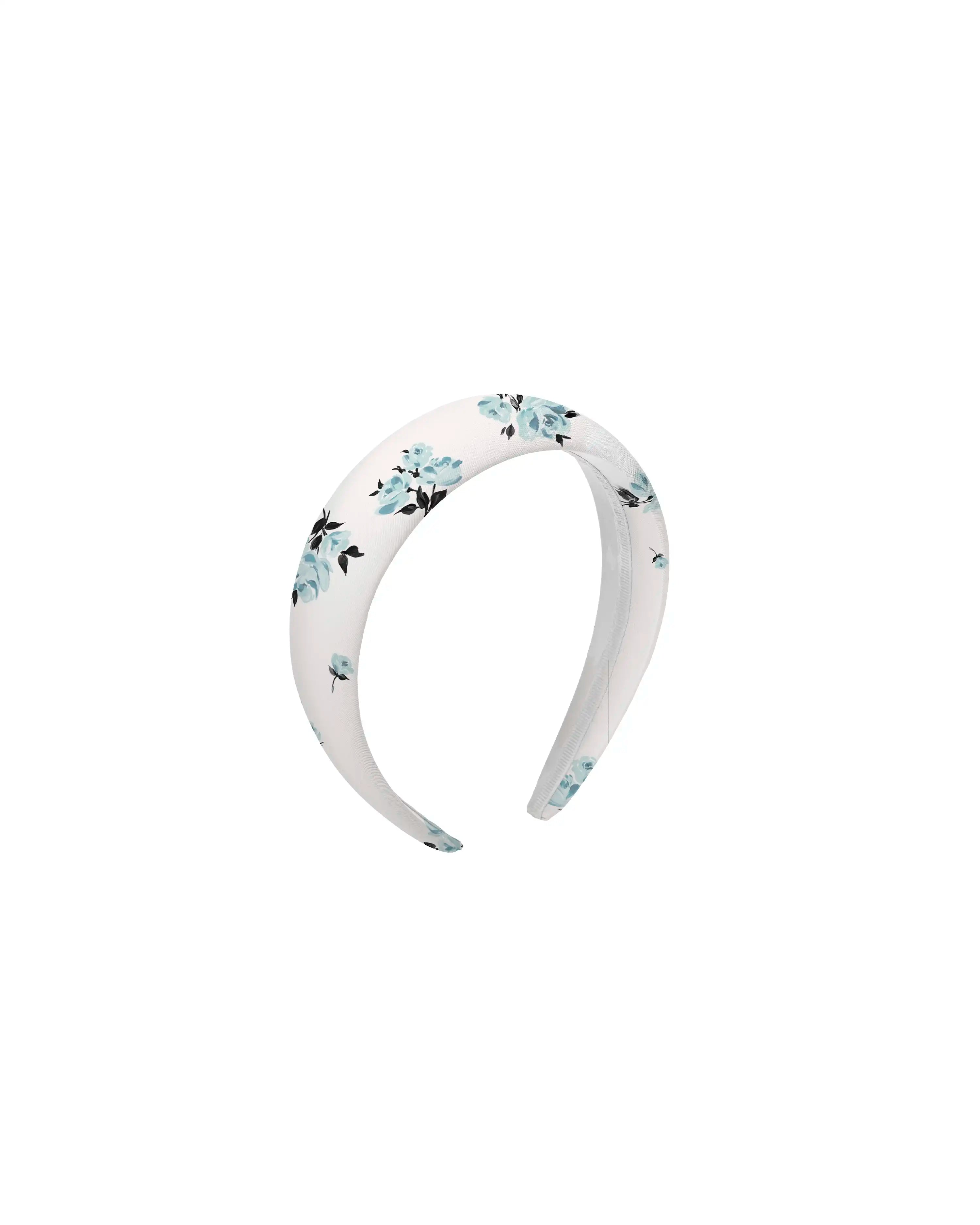 Noelia, wide milky satin headband with a floral print