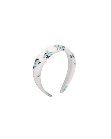 Noelia, wide milky satin headband with a floral print