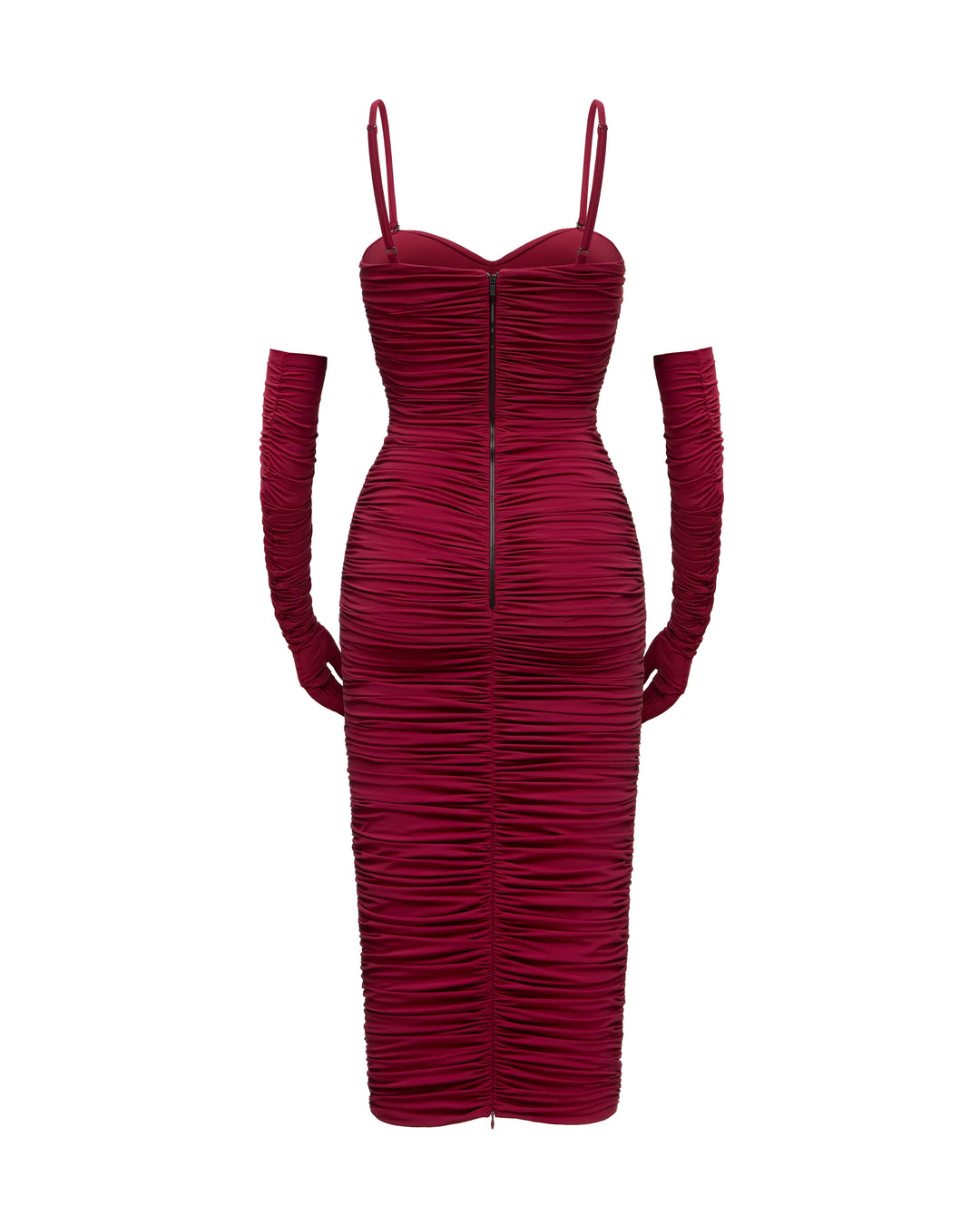 Nicole, midi dress made of burgundy biflex with a rose