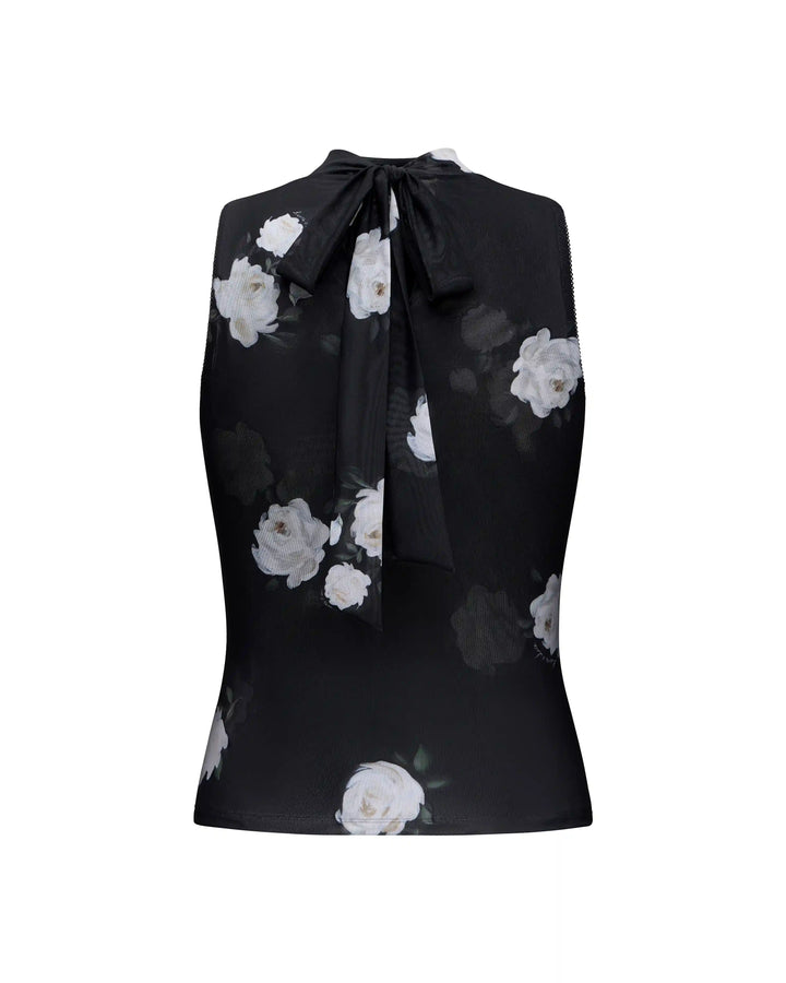 Terry, top made of black mesh with floral print