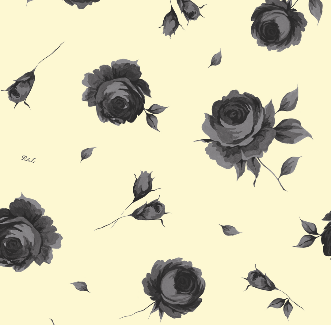 Noelia, headband made of yellow satin with gray flowers