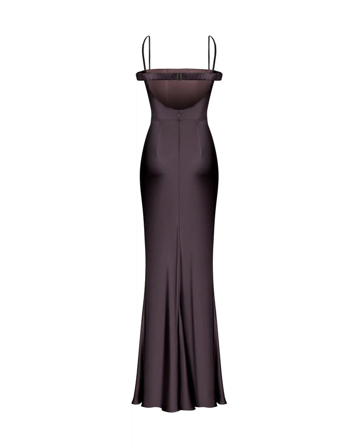 Melany maxi, maxi dress made of chocolate satin