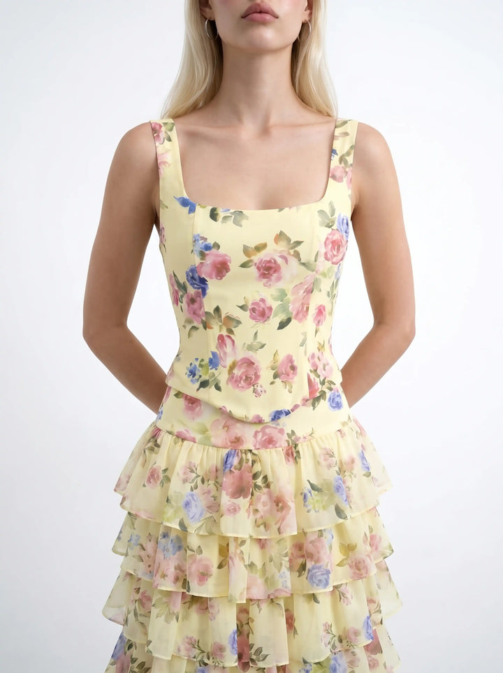 Carmelita midi, milky chiffon midi skirt with a floral print