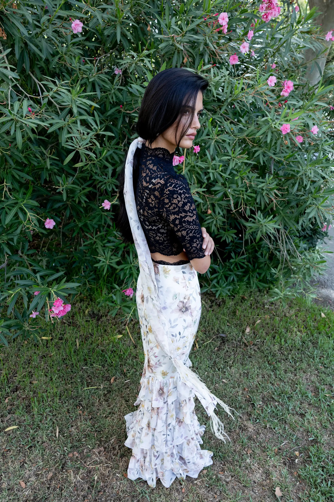 Ifa, milky chiffon scarf with multicolor floral print