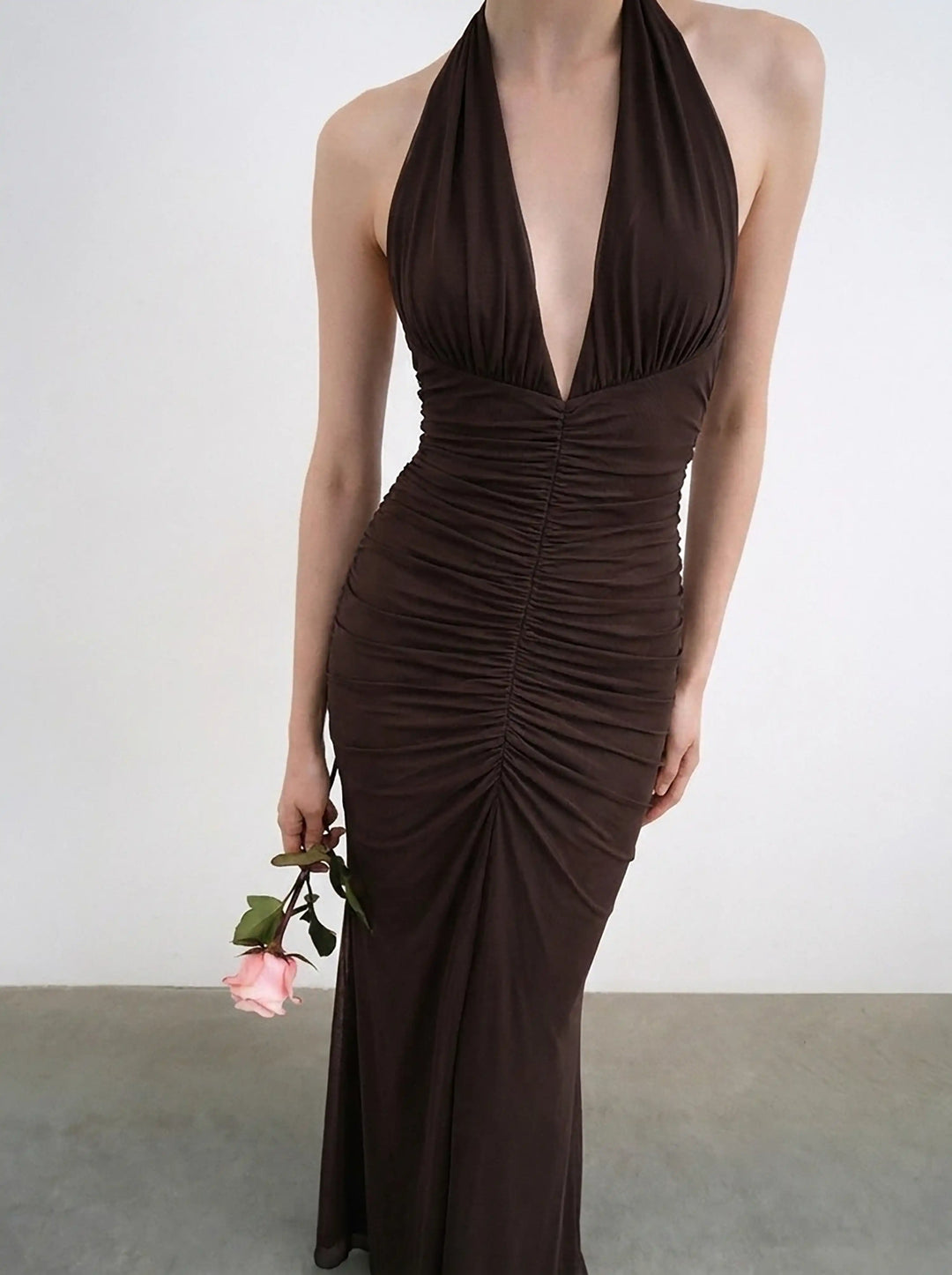 Luna maxi, maxi dress in chocolate mesh