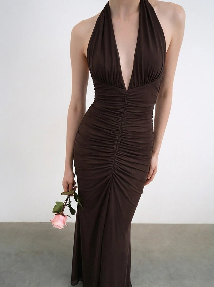 Luna maxi, maxi dress in chocolate mesh