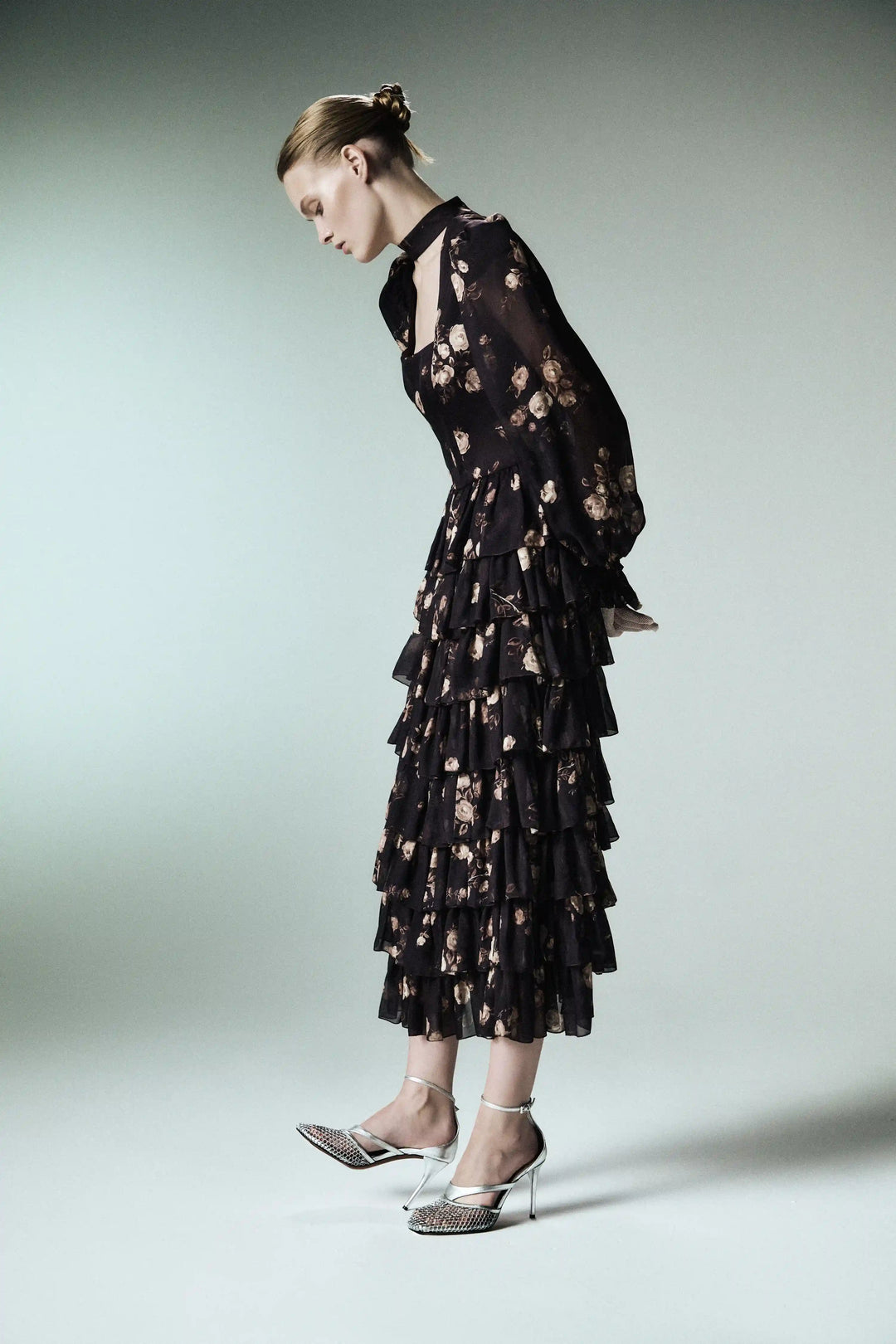 Valerie midi, midi dress made of chocolate chiffon with floral print