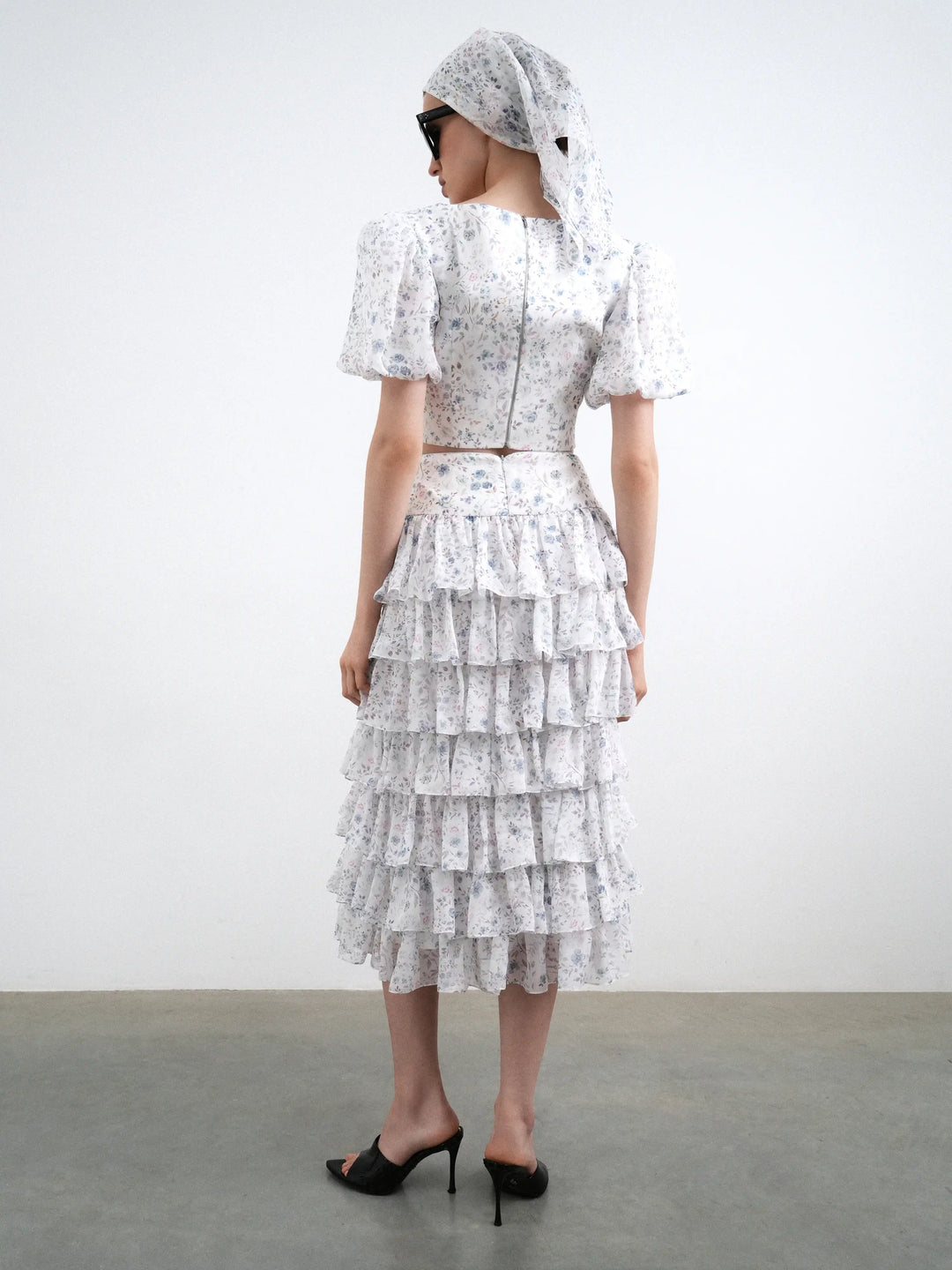 Carmelita midi, milky chiffon midi skirt with a floral print