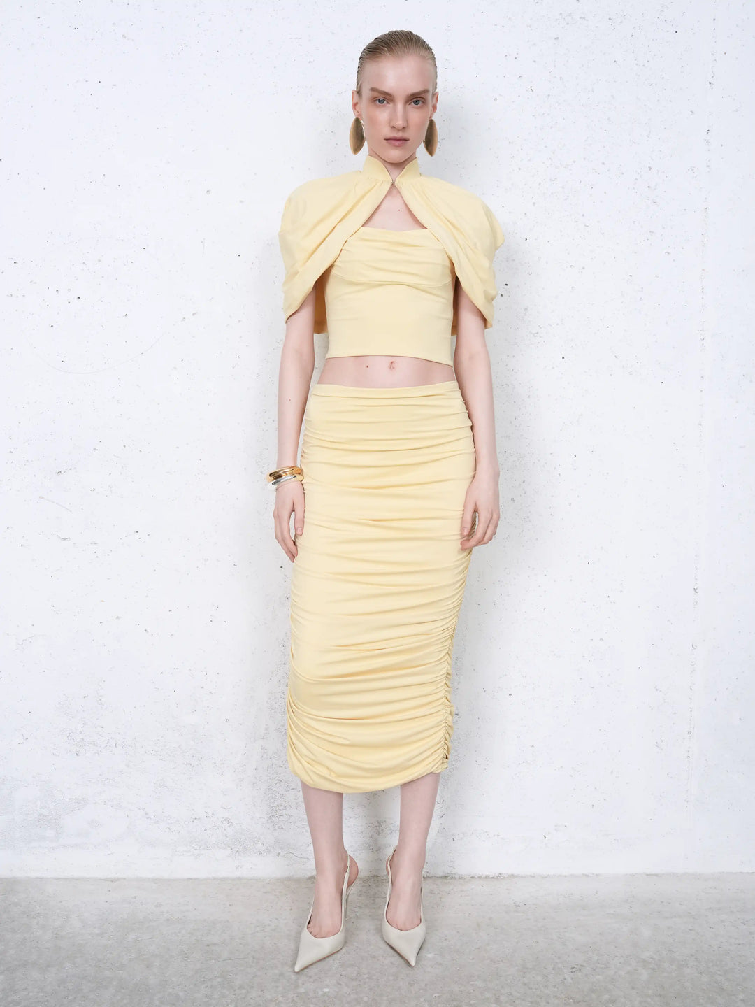 Lia midi, midi skirt in yellow biflex
