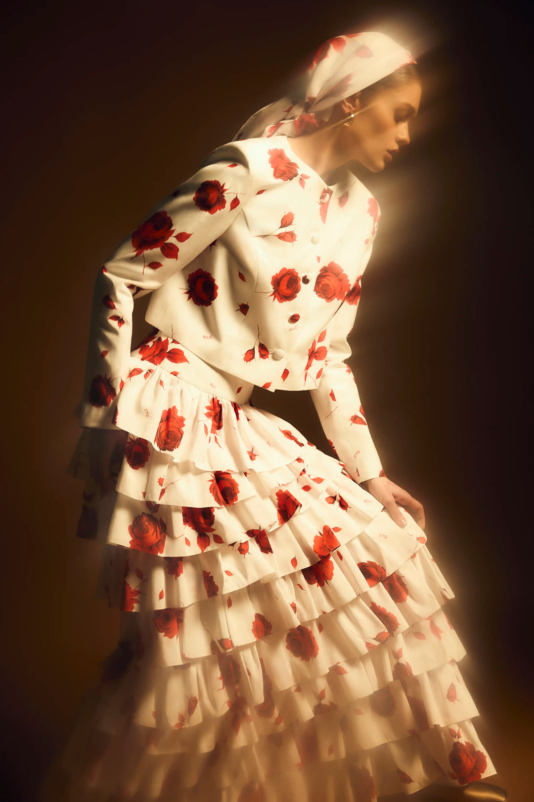 Pionella, milky batiste jacket with a floral print