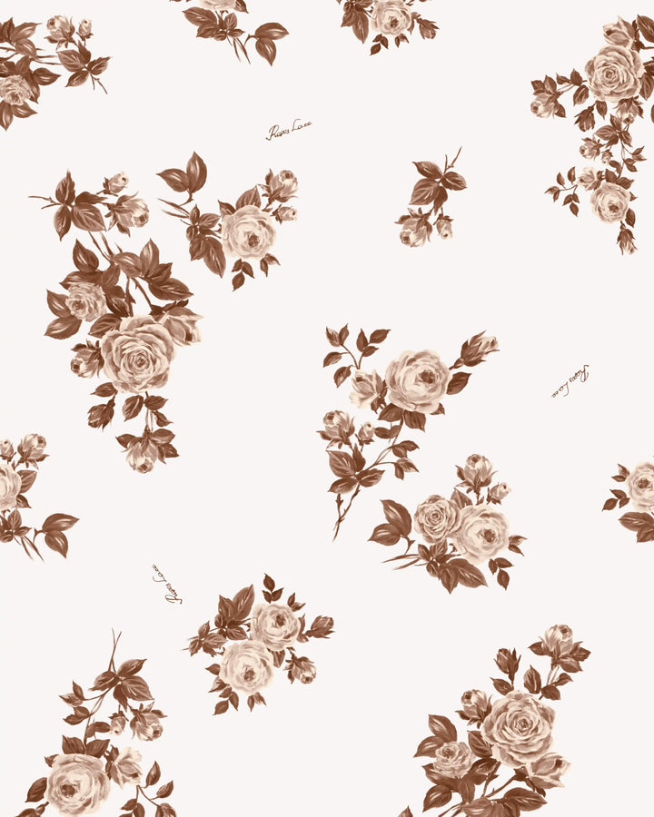 Noemi, ivory narrow crepe de chine headband with brown flowers