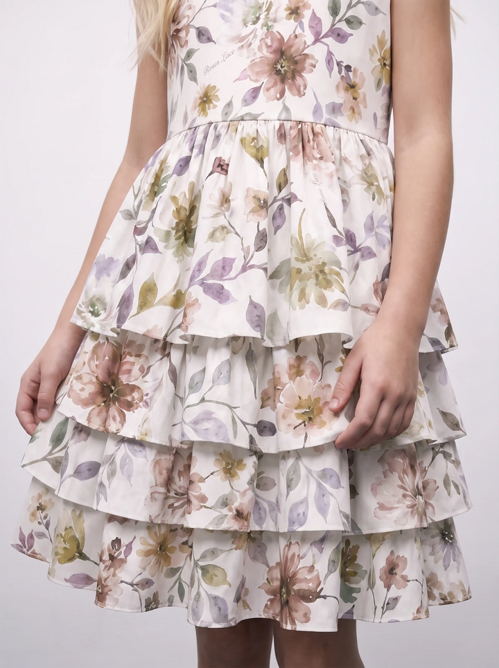 Fifi no sleeves, ivory chiffon children's dress with multicolor flowers
