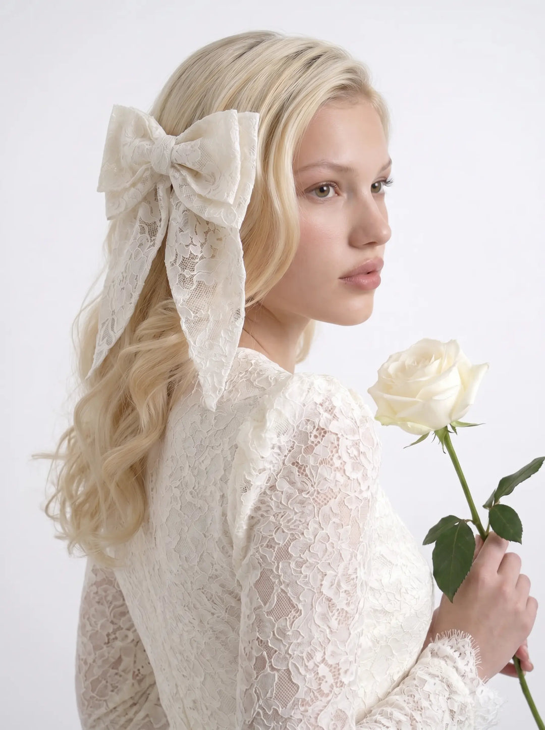 Miranda, ivory lace bow