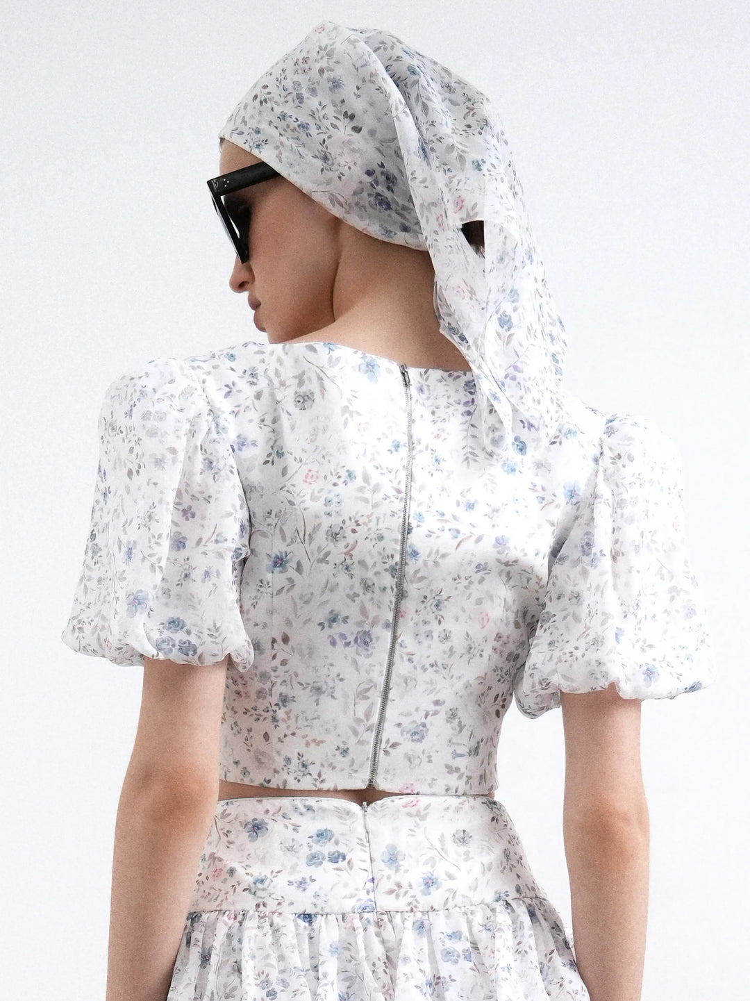 Leticia, milky chiffon headscarf with a floral print