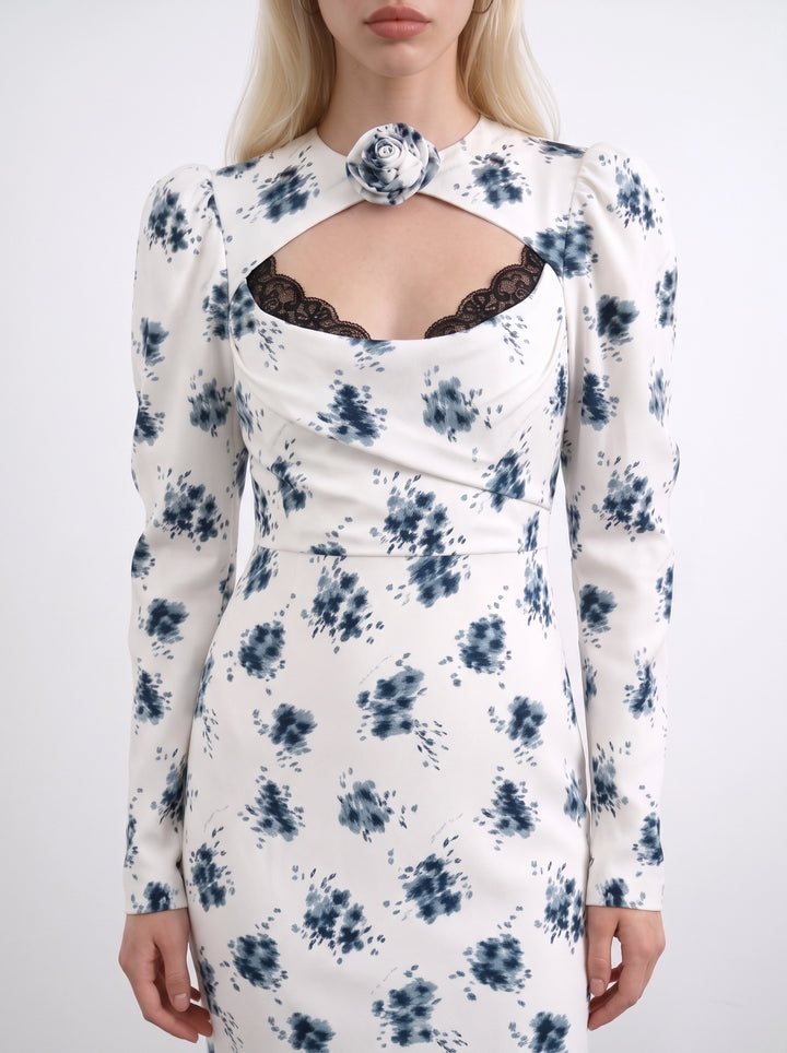 Macel midi, milky crepe de chine midi dress with floral print