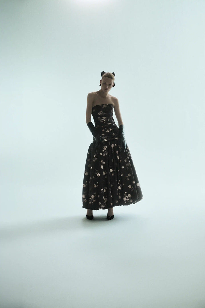 Taylor midi, midi dress made of chocolate satin with floral print