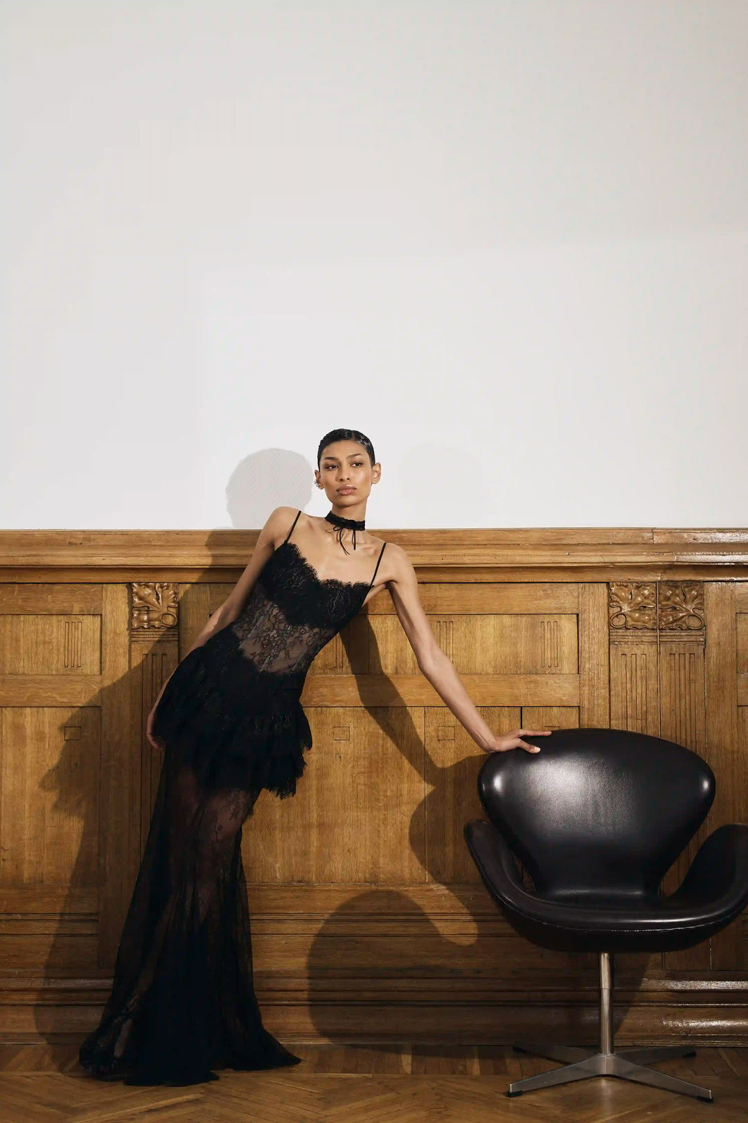 Andrea maxi, black lace maxi dress with statement ruffles