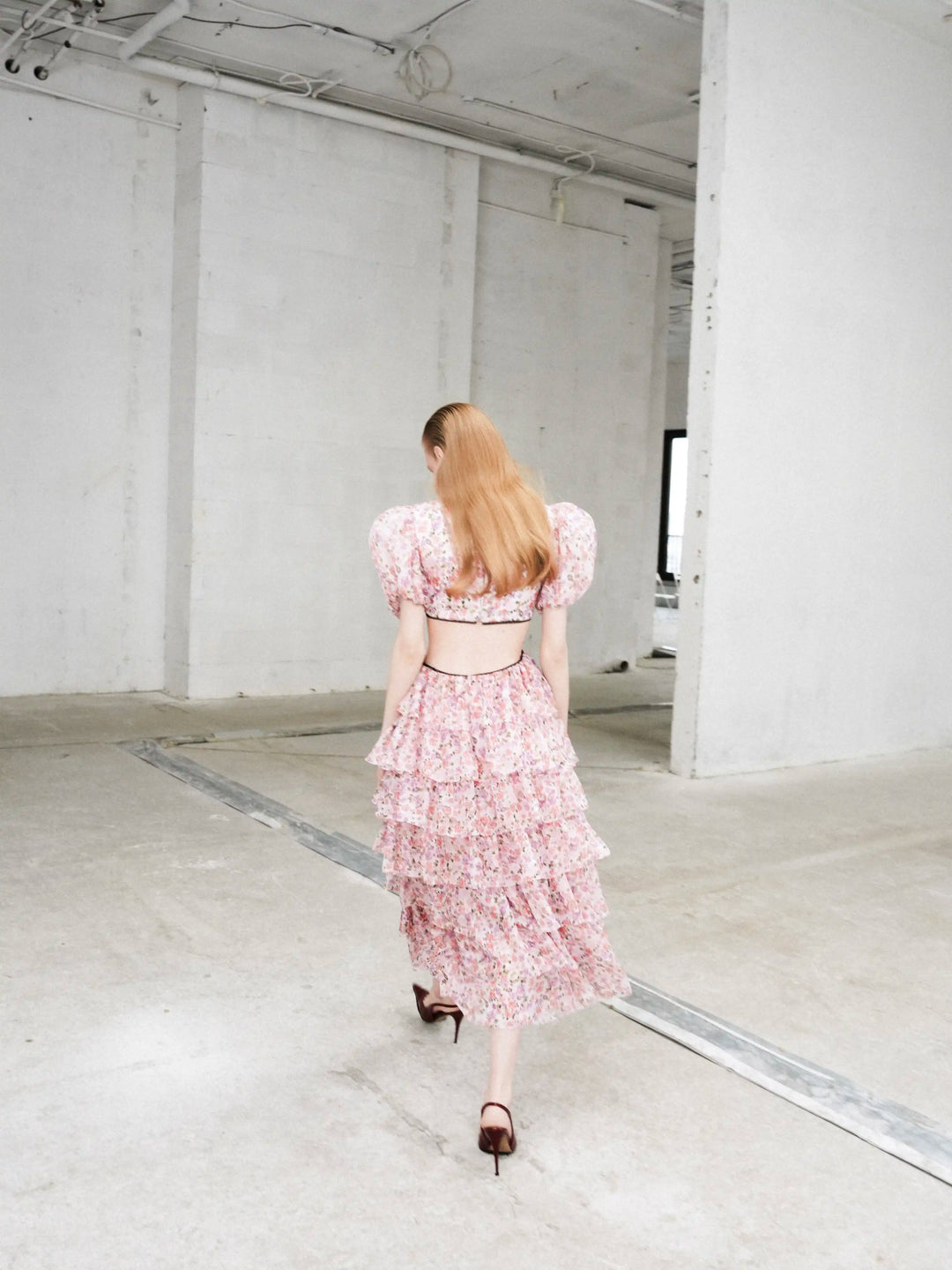 Kylie midi, midi dress in milky chiffon with a floral print