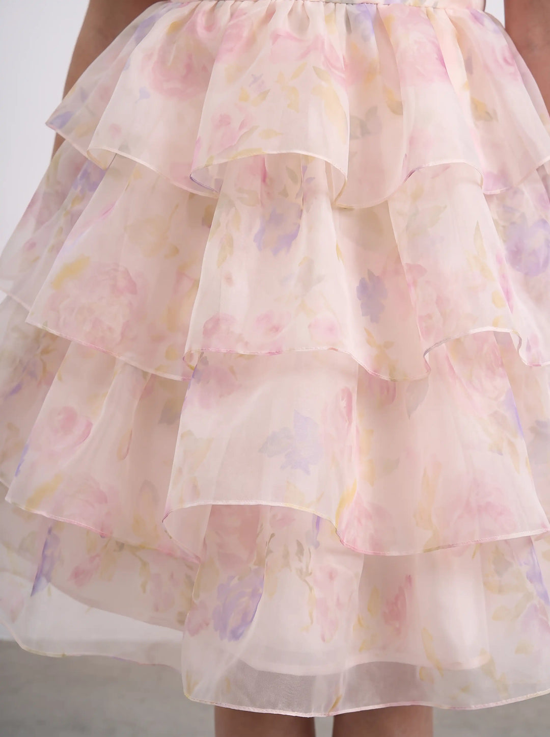 Fifi, ivory organza children's dress with large multicolor floral print