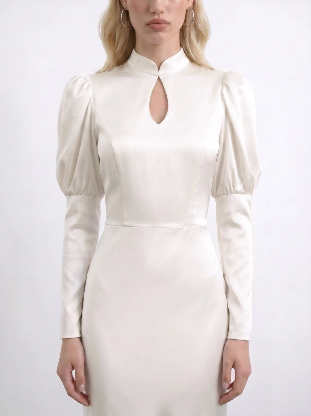 Giannetta maxi, silk satin maxi dress with long sleeves in ivory