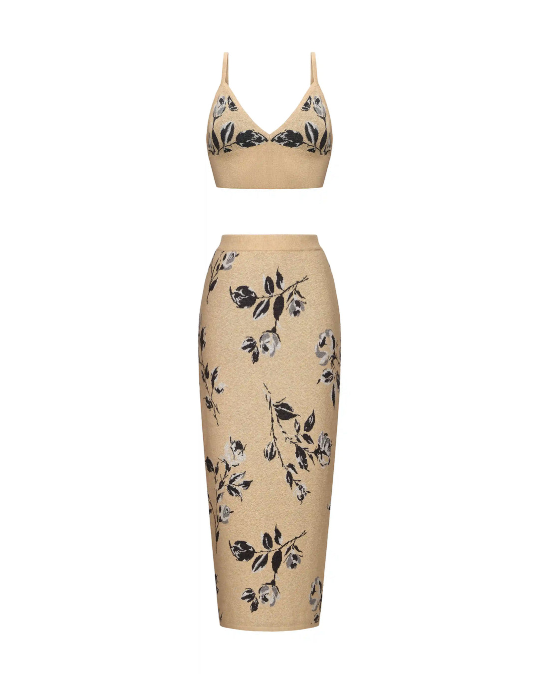 Heather-Dorothy, knitted set made of beige cotton with floral print