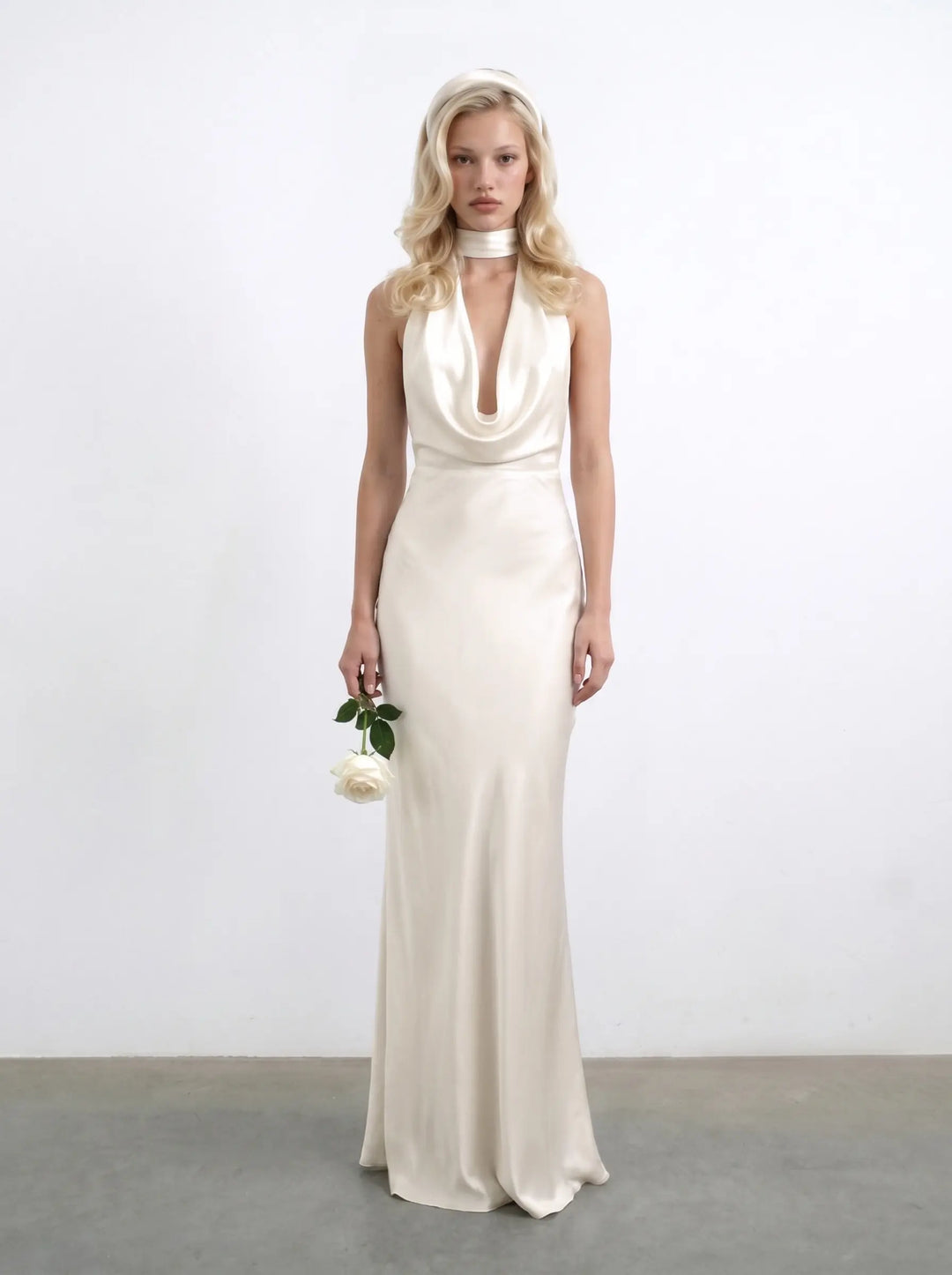 Alia maxi, silk satin maxi dress in ivory