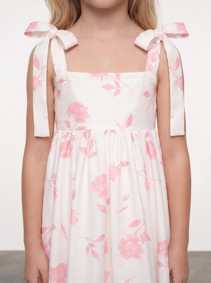 Lumy, ivory batiste children's dress with medium light pink flowers
