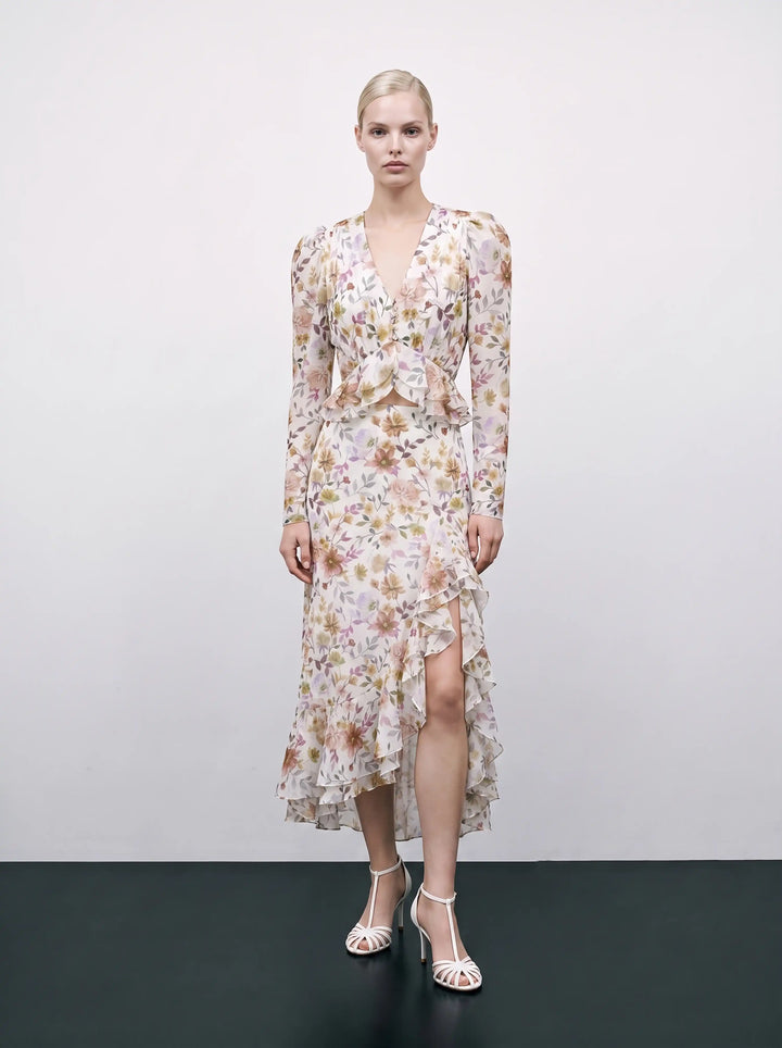 Carolina, milky chiffon blouse with multicolor floral print