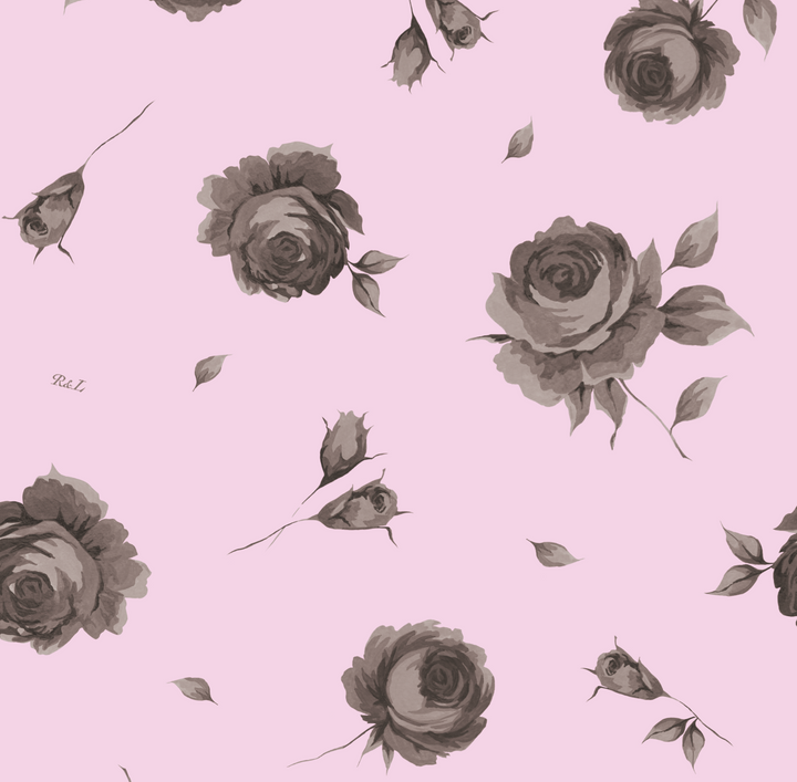 Eliana, top made of lilac satin with gray flowers