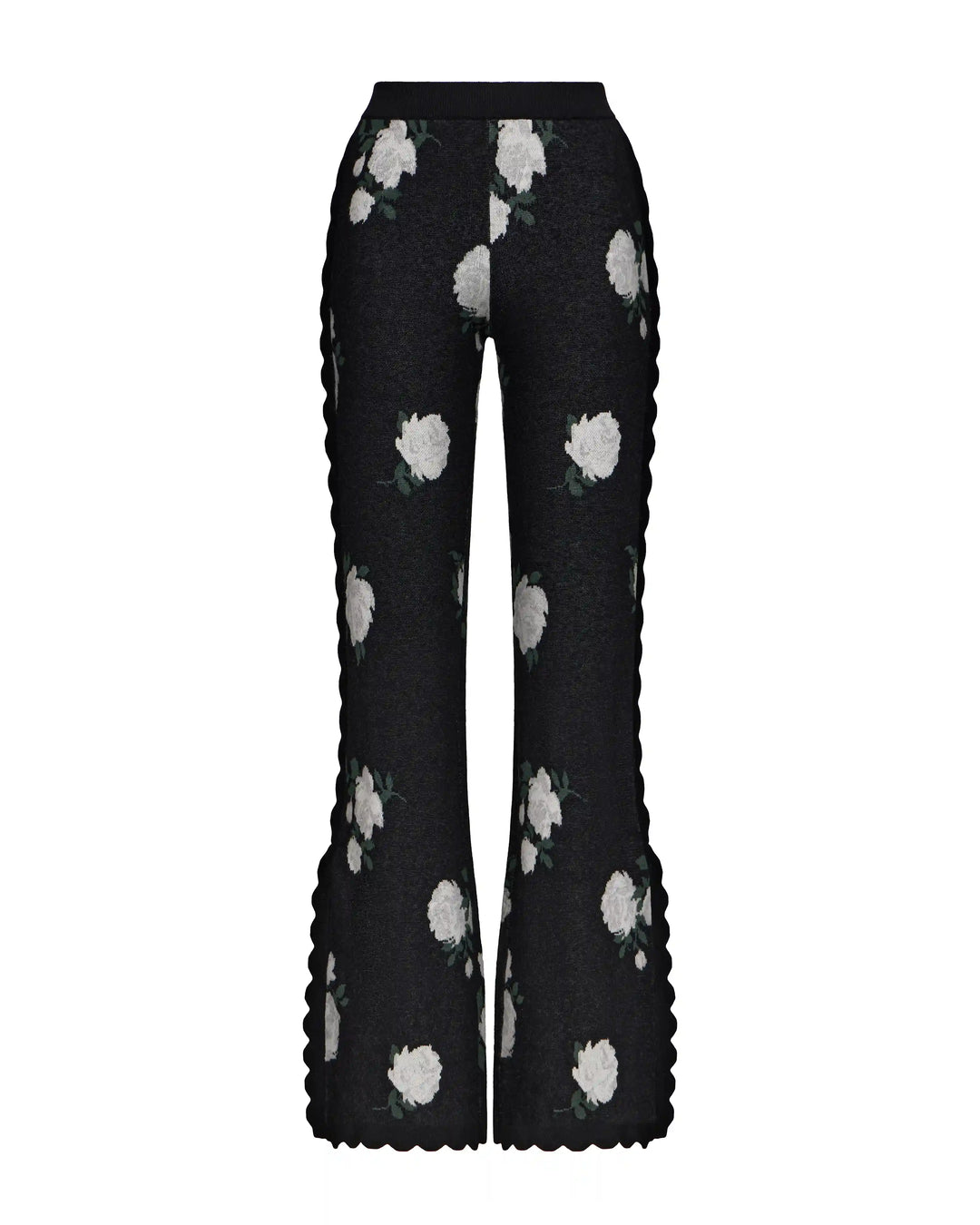 Lana-Quincy, knitted set with pants made of black cotton with floral print